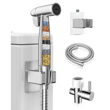 Imagem de PWERAN Pulverizador portátil de bidê para vaso sanitário, jato de vaso sanitário filtrado com interruptor liga/desliga de pressão de água ajustável para lavagem feminina, chuveiro muçulmano com