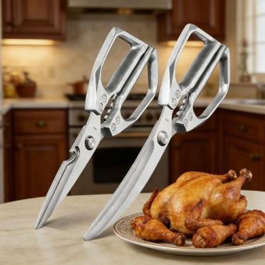 Imagem de Tesoura de cozinha – Tesoura de cozinha de aço inoxidável, tesoura de carne afiada segura para lava-louças, tesouras de aves pesadas, tesoura de cozinha japonesa para alimentos, presentes de Natal