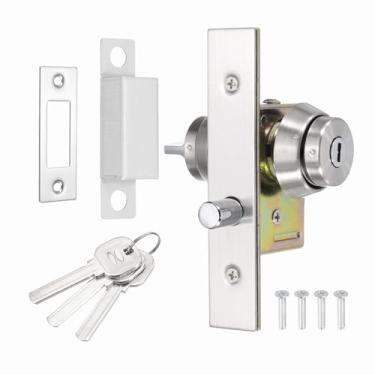 Imagem de PATIKIL Fechadura de porta de loja, fechadura de fechadura comercial com fechadura de encaixe circular de vidro emoldurado conjunto de fechadura central com trava interna e 3 chaves, prata