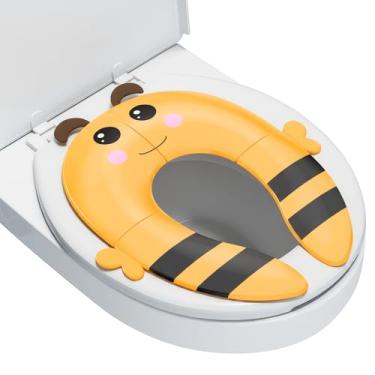 Imagem de Maliton Assento de treinamento de penico de viagem para crianças, capa de assento dobrável portátil para vasos sanitários redondos e ovais, assento de vaso sanitário antiderrapante com bolsa de viagem