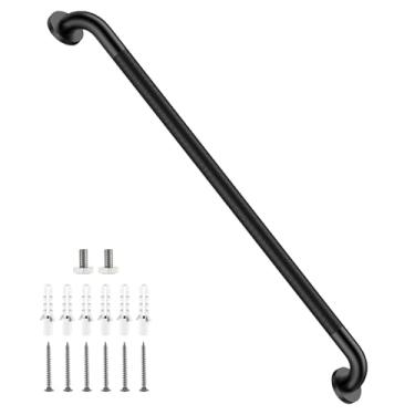 Imagem de Barra de apoio preta fosca 91 cm, barra antiderrapante iHansee para banheiro com textura serrilhada, corrimão de segurança de aço inoxidável para banheira, guidão de chuveiro de montagem na parede