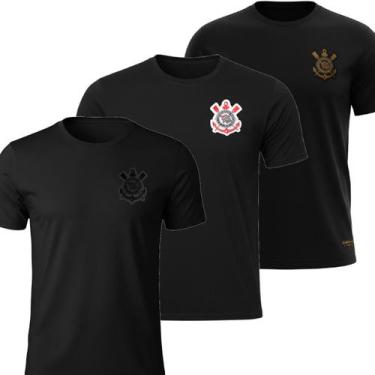 Imagem de Kit 3 Camisas Corinthians Algodão Bordado - Masculino Tamanho:MCor:Pre