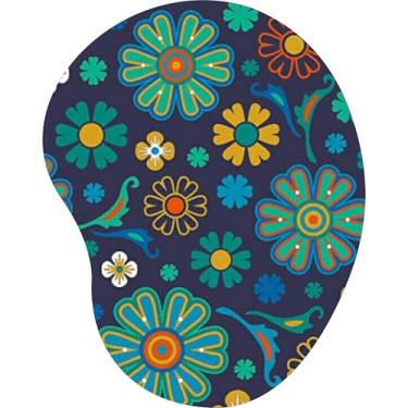 Imagem de Mouse Pad Ergonômico Gota Flores Boho Coloridas Fundo Escuro
