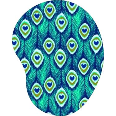 Imagem de Mouse Pad Ergonômico Gota Padrão Penas de Pavão Verde