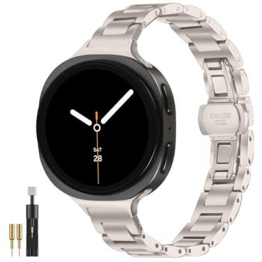 Imagem de NINKI Pulseira de metal compatível com Samsung Galaxy Watch 8 de 40 mm, 44 mm e Galaxy Watch 8 Classic de 46 mm 2025, pulseira de metal luxuosa de aço inoxidável fina e fina - Starlight