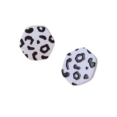 Imagem de Brincos Stud Hexagonal, Branco e Preto, Casual e Verão, Aço Inoxidável e Acrílico, Moderno, Sem pedra preciosa, Tarraxa, Geometria