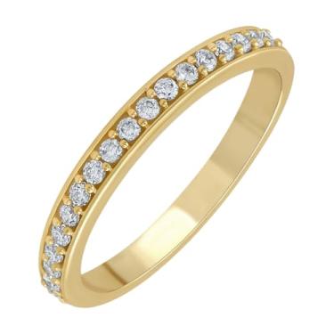 Imagem de Aliança de meia eternidade banhada a ouro amarelo 18K com diamante simulado para empilhamento – Aliança de casamento elegante e durável banhada a ouro – Anel resistente leve e não mancha, ajuste