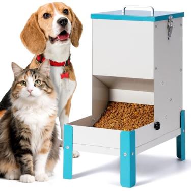 Imagem de CBKKLHY Alimentador automático para cães 10L alimentador automático para gatos com suporte gravidade dispensador de ração para cães com bandeja de alimentação removível, estação de alimentação