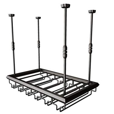 Imagem de Suporte de copo de vinho ajustável para pendurar no teto, suporte de copo de vinho vintage de ferro e suporte de garrafa, suporte de armazenamento para cozinha, bar, pub (preto, bronze) (Bronze C 80 ×
