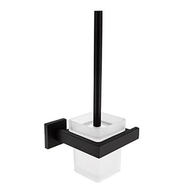 Imagem de 3FLQOOPP Conjunto de ferragens de banheiro toalheiro preto barra toalheiro suporte de papel escova de vaso sanitário gancho de toalha organizador de prateleira de banheiro (cor: suporte de escova de