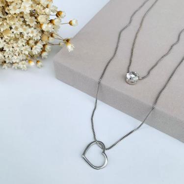 Imagem de Colar Duplo de Zircônia Coração Flórida - Mania de Mulher Fabricação P