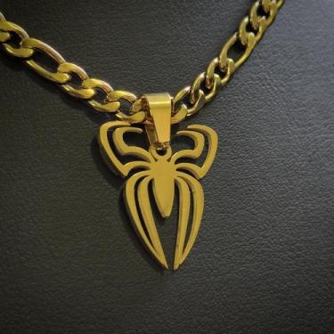 Imagem de Pingente Aranha Dourado Aço Inox Unissex Dupla Face Fosco e Brilhante 