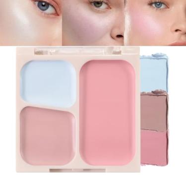 Imagem de HHLTOH Paleta de contorno e blush creme de 3 cores – sombra cremosa misturável, sombra, blush bochecha | azul pastel + malva taupe + rosa | Presente de maquiagem feminino adequado para viagens