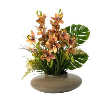 Imagem de Arranjo Orquídea Artificial Cymbimdium Flor Realista Decorativa - Flor