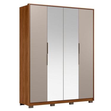 Imagem de Guarda Roupa Casal Attore D43012kpe 4 Portas Nogueira Nude Prime Tx Com Espelho E Pés Demóbile - Demartêz