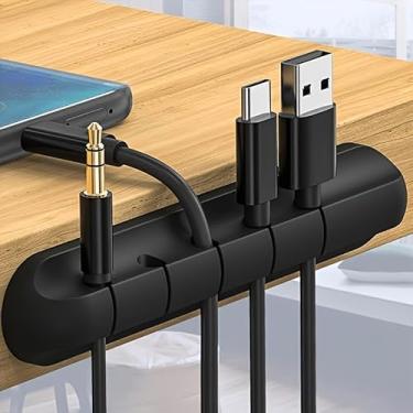 Imagem de 2 peças de clipe organizador de cabos multicanal com 5 compartimentos – suporte de fio de mesa de plástico durável, para casa e carro para cabos USB, carregamento e dados, fácil configuração sem
