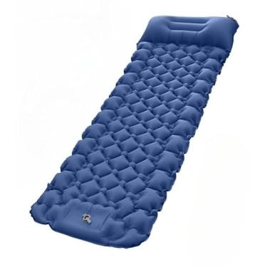 Imagem de ColchãO Colchão Inflável De Acampamento Ao Ar Livre Com Travesseiro Almofada Ultraleve Caminhadas Viagem Bomba Embutida(Azul escuro)