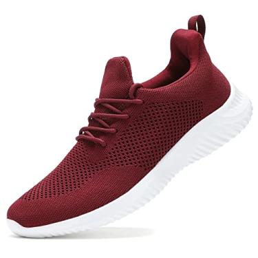 Imagem de Wrezatro Tênis de corrida masculino sem cadarço, ultraleve, respirável, antiderrapante, casual, moderno, malha, treino, esportes, Vinho tinto, 42