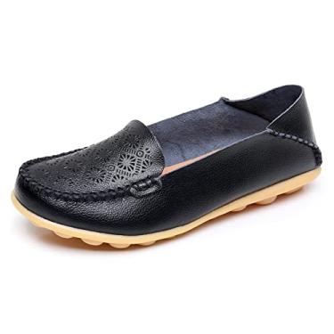 Imagem de VenusCelia Mocassim feminino confortável para caminhada, Preto, 39