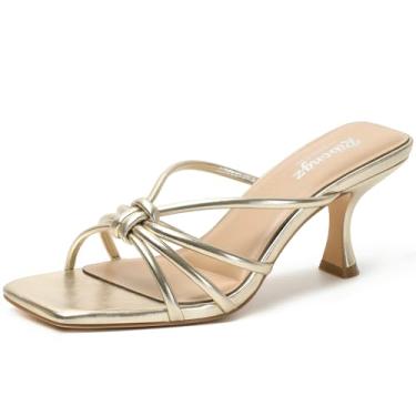 Imagem de RIBONGZ Salto Mule para mulheres, bico aberto, quadrado, gatinho, salto alto, sandálias de verão com tiras, vestido frente única, sapatos mules de casamento, festas de casamento, férias, casual