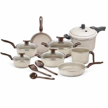 Imagem de Jogo de Panelas Antiaderente Com Panela de Pressão 11 Peças Baunilha T