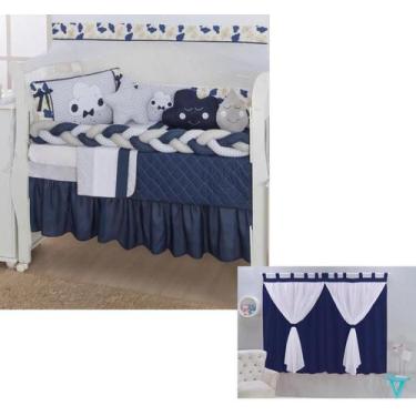 Imagem de Kit Berço 12pçs Trança Nuvem + Cortina 2 Metros Voal - BIA BABY ENXOVA