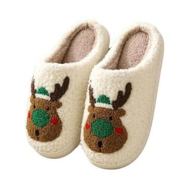 Imagem de Pantufas De Natal Quentes De Inverno Para Mulheres, Com Sola Macia, Es