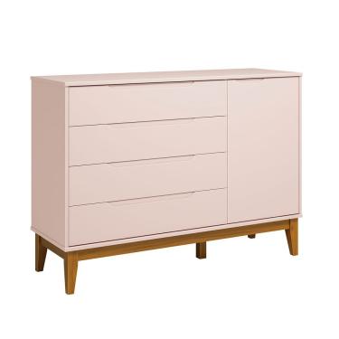 Imagem de Comoda Sapateira Elfe Classic 1 Porta 4 Gavetas Rosa Fosco - Moveisaqui