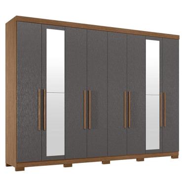 Imagem de Guarda Roupa Casal 8 Portas 4 Gavetas Master New com Espelho e Pés Jatobá Grafite Acetinado - Santos Andirá