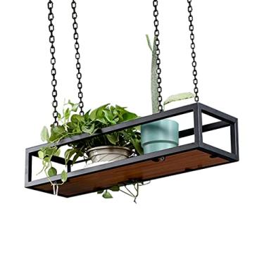 Imagem de Suporte criativo para plantas de prateleira de teto - Rack de vaso de flores suspenso, prateleira flutuante para bar, pátio, jardim, varanda - rack e suporte de exibição decorativo (60 x 25 x 15 cm)