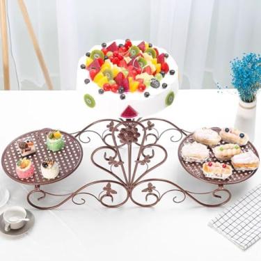 Imagem de Suporte de bolo de metal de 3 camadas - Bandeja de exibição de sobremesa elegante para casamentos, festas e eventos - Suporte de servir resistente e decorativo para bolos e guloseimas