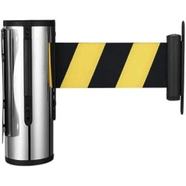 Imagem de Fita de aviso montada na parede - Corda de fila retrátil portátil para controle de multidão e isolamento de supermercado, ideal para gerenciar tráfego de pedestres e segurança em espaços públicos