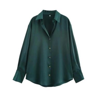 Imagem de Blusa De Seda Marrom Com Manga Longa E Gola Lapela Para Mulheres, Cami