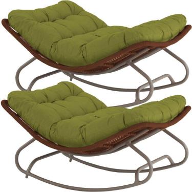 Imagem de 2 Cadeira Balanço Viena Corda Náutica Para Jardim Sala Trama Marrom