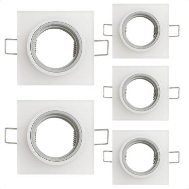 Imagem de Kit 5 Spot Taschibra Quadrado Embutir Vidro Jateado Sp23 Mr16 Bivolt