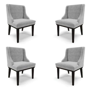 Imagem de Kit 4 Cadeiras Decorativas Sala De Jantar Base Fixa De Madeira Firenze Suede Cinza/preto