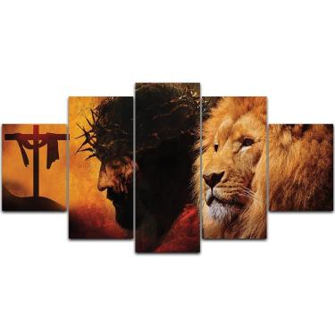 Imagem de Kit Placa Quadro Decorativo 3d Borda Infinita Jesus e Leão