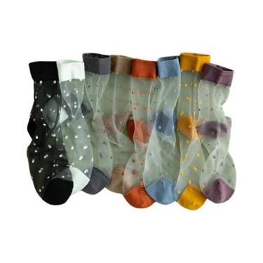 Imagem de Meias Femininas De Seda Com Bolinhas E Renda, Transparentes E Elástica