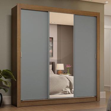 Imagem de Guarda-roupa Casal 3 Portas Correr 4 Gavetas Rústico/Cinza