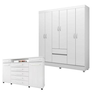Imagem de Cômoda London E Guarda Roupa Casal Flash 2 Branco Flex - Demóbile