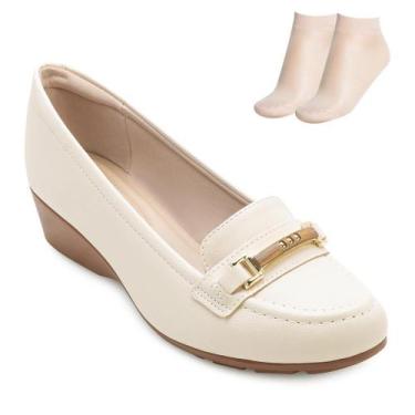 Imagem de Sapato Anabela Modare C e Meia MD26-70142, Creme, 37