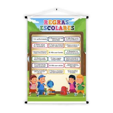 Imagem de Banner de Lona Educativo Regras Escolares Crianças Quadro 70x55cm - Ud