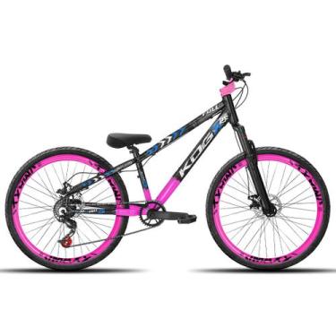 Imagem de Bicicleta aro 26 KOG Freeride Kit Single Pneus Flame, Preto rosa, Azul