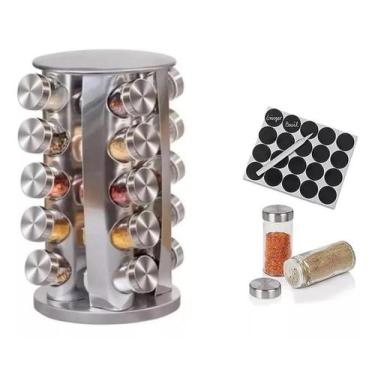 Imagem de Porta Tempero Cozinha Inox Giratório 20 Potes + Brinde - Blue