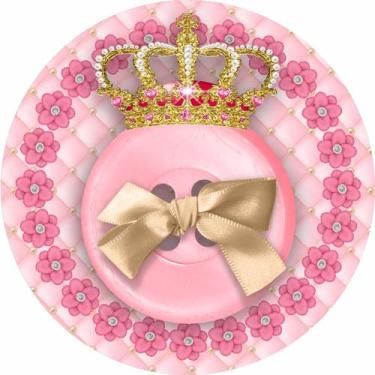 Imagem de Painel de Tecido Sublimado Redondo Realeza Rosa Coroa e Capitone Real 