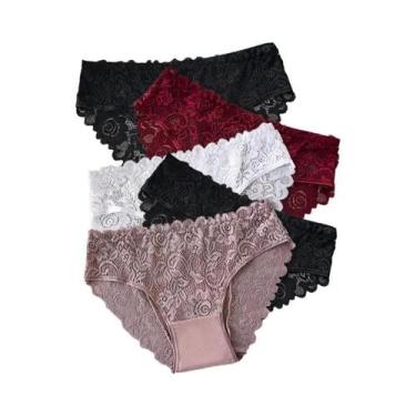 Imagem de Conjunto De Calcinhas De Algodão Com Renda Para Mulheres 5PCS Com Bord