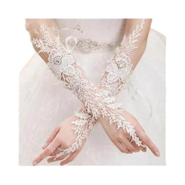 Imagem de Luvas De Noiva Longas De Renda Com Detalhes Florais E Dedos Com Gancho