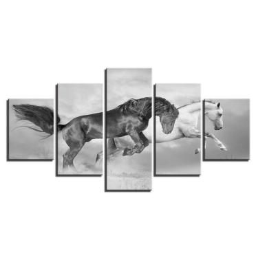 Imagem de Quadro Decorativo Cavalos Saltando 5 Peças 115x60cm