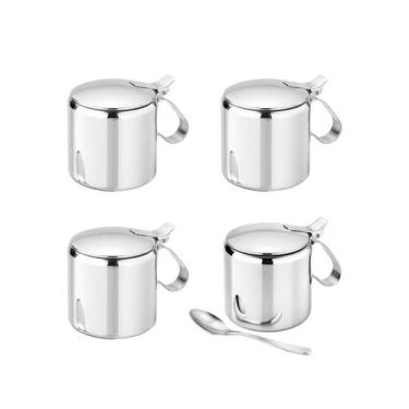 Imagem de Açucareiro de Inox Colher Porta Açucar 300gr Cafeteria Bar 4un - JAMES