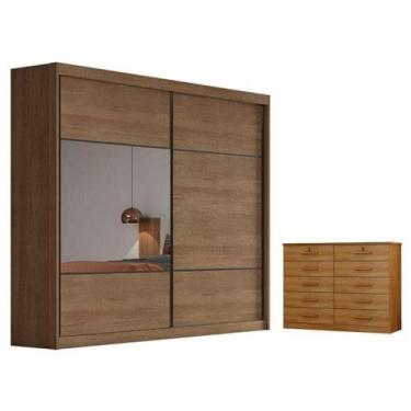 Imagem de Guarda Roupa Casal Belmonte Com Espelho E Gaveteiro Milão Com Chave Cu